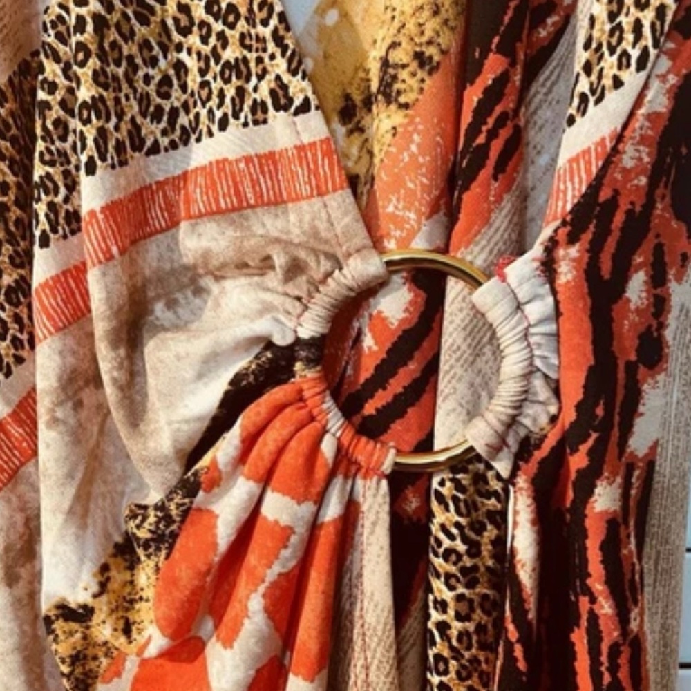 Glamour Egypt Dress Size 14 Tan Orange Brown Animal Print with Ring Detail - Picture 5 of 7